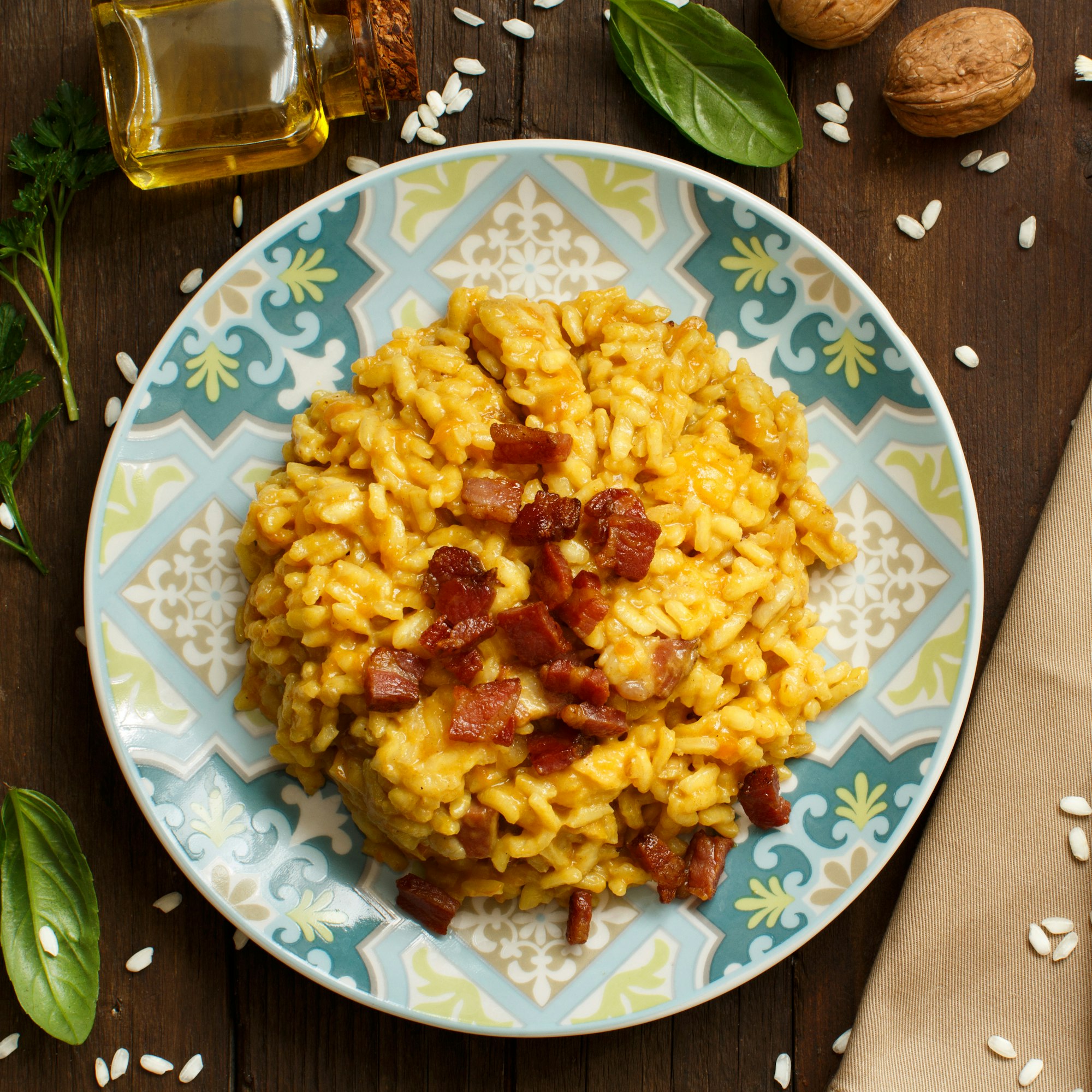 Risotto with a pumpkin and bacon